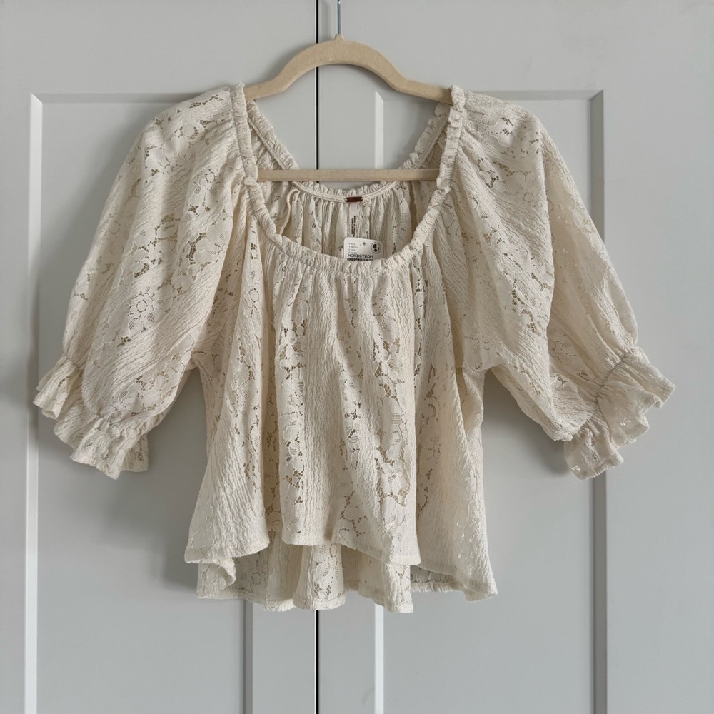 FREE PEOPLE WOMEN'S STACEY LACE CROPPED SHIRT - Picture 4 of 14